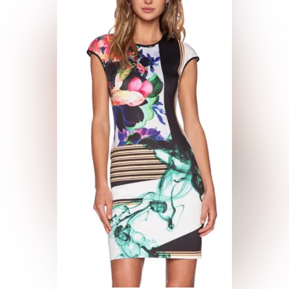 Clover Canyon Liquid Jade Floral & Abstract Print Cap-Sleeve Sheath Dress
